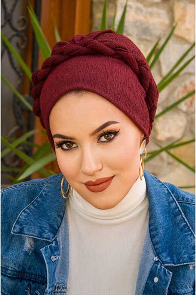 Aişe tesettür Claret Red Twisted Ready Bonnet