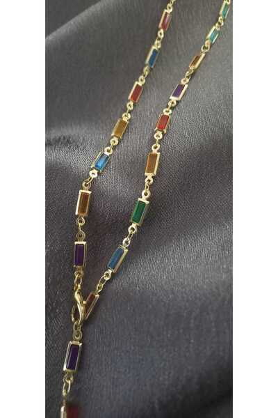 JEWELRY Renkli Taşlı Y Çelik Kolye