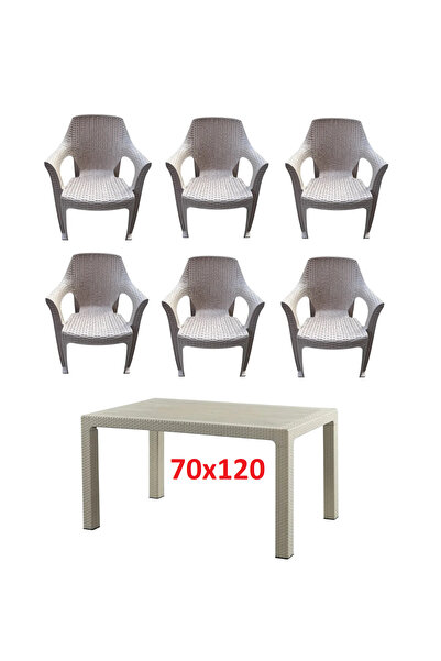 Elit 6 Rattan Efektli Plastik Sandalye 70x120 Masa Balkon Bahçe Sandalyesi