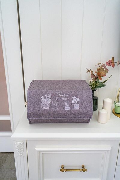 Milenay Multi-Purpose Felt Corner Box with Lid, 38x28x24cm, Gray Color