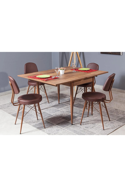 Levent Mobilya Aksesuar KARTAL DİKDÖRTGEN MASA, EYFEL SANDALYE, CEVİZ, 100x65