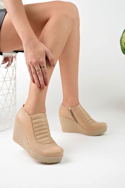epaavm Wedge Sole Zippered Nut Skin Women's Shoes