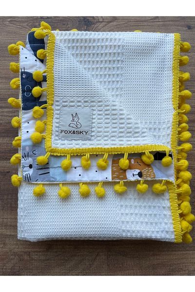 Fox&Sky Double Sided Baby Pique Poplin Cover - 100% Organic Cotton - Ecru - 80X100 cm