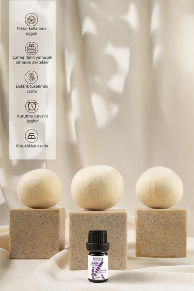 Fecra Zıpzıp 3’lü XL Yün Kurutma Topu + Lavanta Yağı – %100 Organik Doğal Çamaşır Yumuşatıcı
