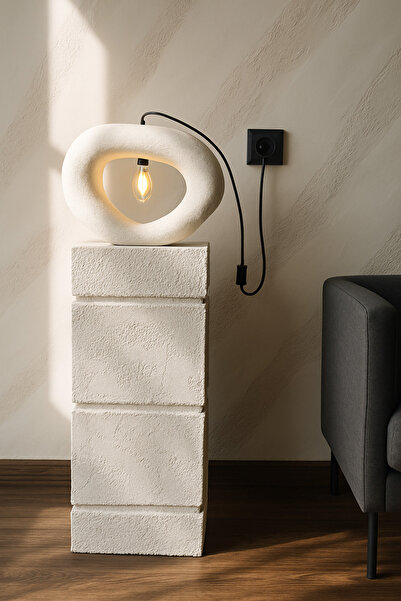 Lunalore Fiber Concrete Look Modern Lampshade – Decorative Coffee Table Top E14 Lampholder Electrically Connected Table Lamp