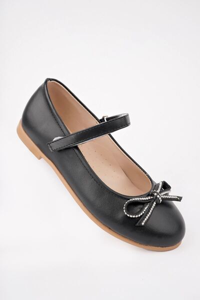 epaavm Bıyık Fiyonk Siyah Cilt Kız Bebe Ayakkabı