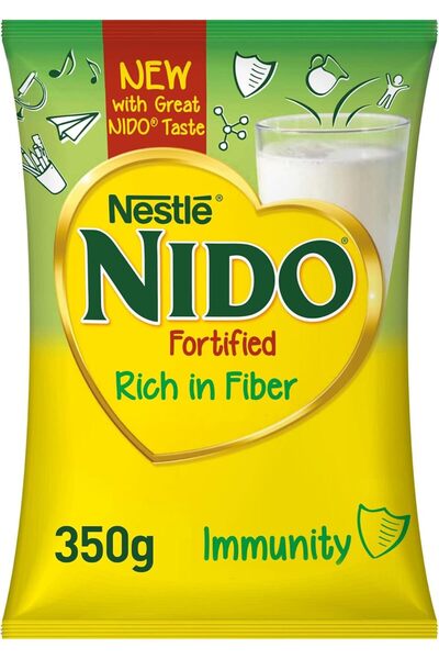 nido مسحوق حليب نستله المدعم الغني بالألياف، كيس، 350 غرام