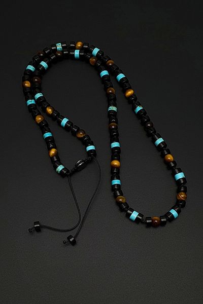 Seven Art Jewelry Doğaş Stone Set, Turquoise, Agate and Tiger's Eye Necklace & Bracelet Set