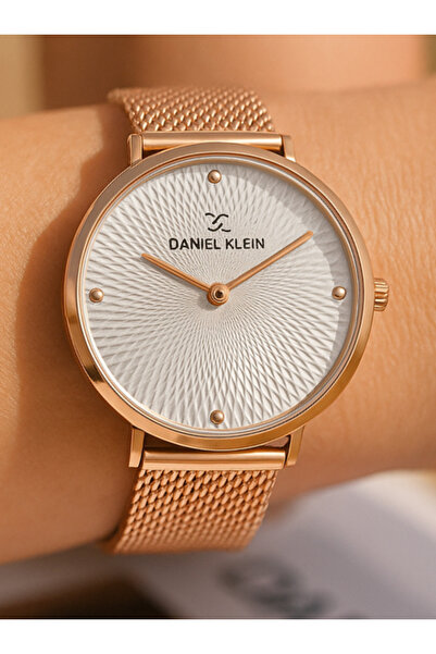 Daniel Klein Women's Stone Dial Rose Color Straw Cord Wrist Watch