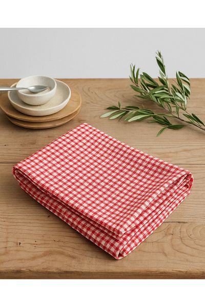 Wellstil Arya Linen Red Tablecloth - Piti Checked, Gingham Picnic Cloth