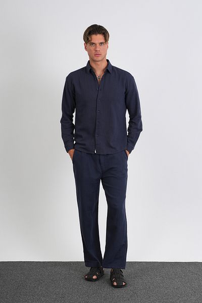 Redline Flare Winter Baggy Pants Oversize Shirt Bottom Top Suit 100% Cotton Navy Blue
