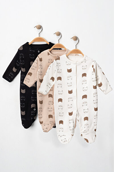 Mıdırık Erkek Bebek Renkli Desenli 3lü Tulum Takımı Yenidoğan 3-6-9 Ay Hastan...