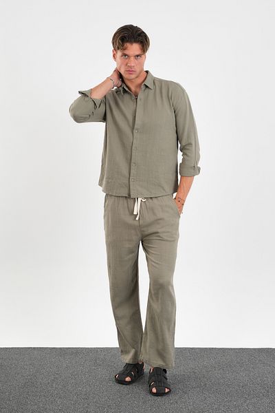 Redline Flare Winter Baggy Pants Oversize Shirt Bottom Top Set 100% Cotton