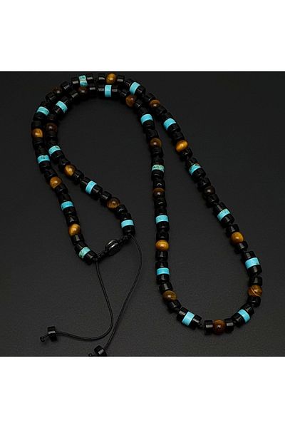 Seven Art Jewelry Natural Stone Necklace, Turquoise Stone, Agate and Tiger's Eye Bracelet, Men's Bracelet, Women's Bracelet, Adjustable
