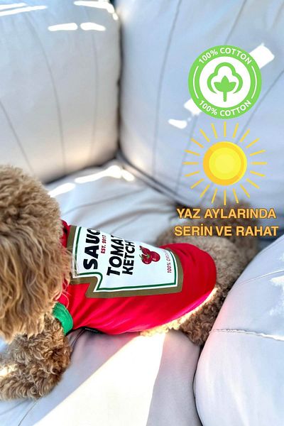 salya store 100% Cotton Summer Dog Undershirt, Combed Cotton Dog Clothing - Ketchup