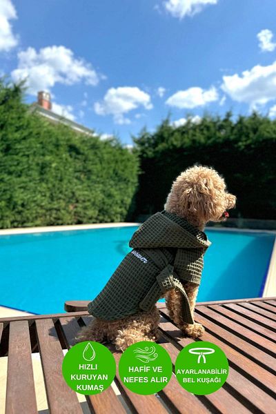 salya store Waffle Dog Bathrobe Fast Water Absorbent Organic Cotton Fabric, Dog Clothing - Khaki