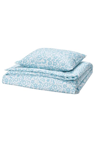IKEA Set lenjerie de pat CYMBALBLOMMA alb-albastru 150x200/50x60 cm