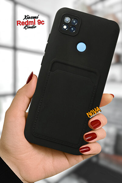 cepmoda Xiaomi Redmi 9C Kartlıklı içi Süet Lansman Telefon Kılıfı - Siyah Kar...