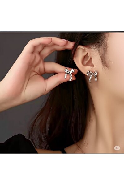 HARİNA أقراط نسائية فضية اللون صغيرة الحجم متدلية على شكل فيونكة