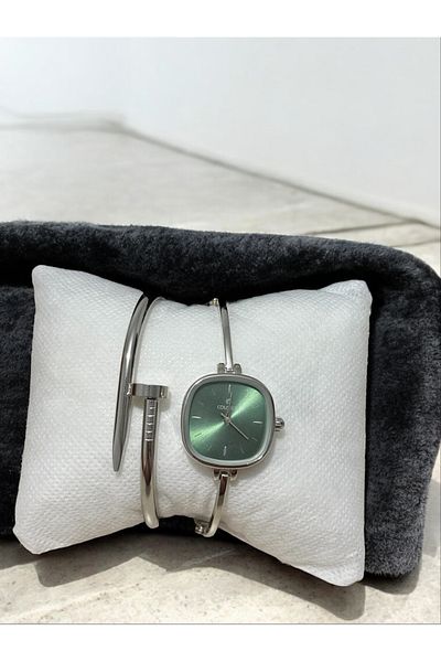 MAC CENTER Silver Color Steel Cord Women Wrist Watch and Combination Bracelet Set-Ladies Watch-Women Watch-Cartier Equivalent