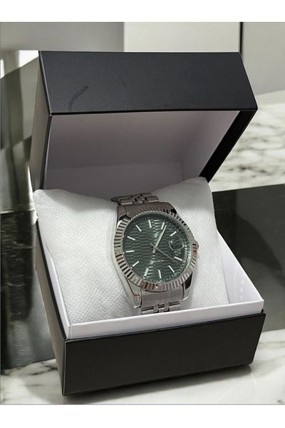 MAC CENTER Steel Men's Wristwatch-Gift Package Made-Steel Men's Wristwatch-Steel Band-Green Model