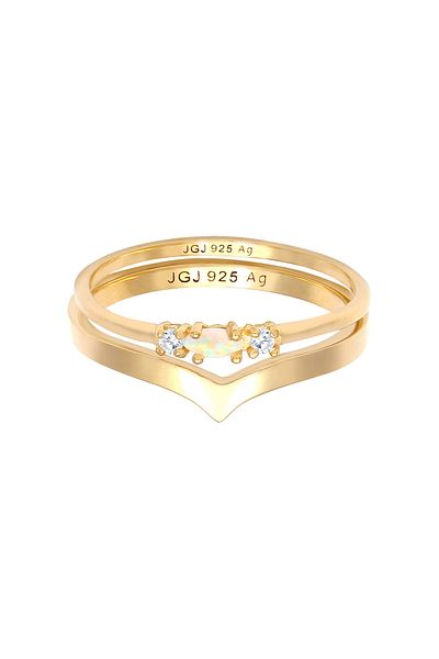 ELLI Ring Ladies Set Marquise V Shape Basic With Synthetic Opal And Zirconia Crystals In 925 Sterling Sil
