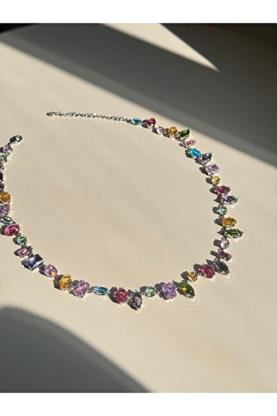 LEROSY CO. قلادة نسائية من الفولاذ بحجر قوس قزح بتصميم عصري ملون
