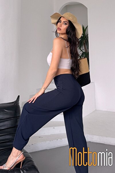 mottomia Жіночі брюки з високою талією, креп-тканина, еластан, без пояса, з балонними штанинами – для офісу та повсякденного носіння, зручний крій