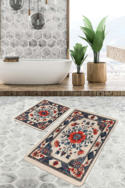 Realhomes Classic Motif Washable 2-Piece Non-Slip Base Bathroom Mat Set with ...