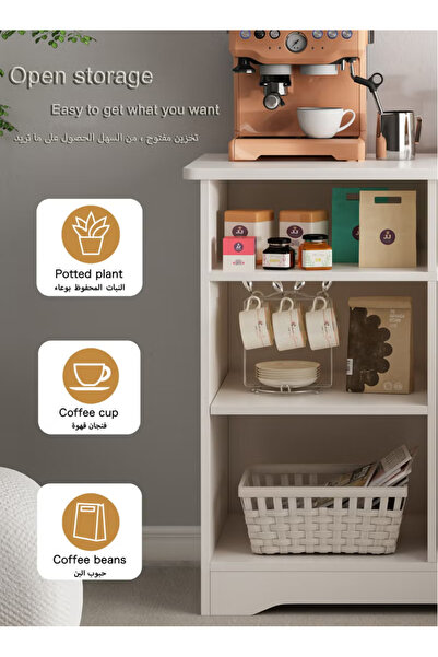 AGD Coffee Cabinet with Large Storage Capacity for Living Room, Entryway, Office, Open Door and Shelves 80*40*90cm / White