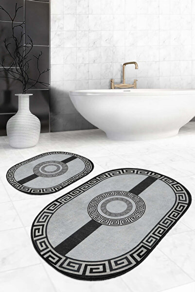 Realhomes Gray Black Geometric Patterned Modern Greek Framed 2-Piece Non-Slip...