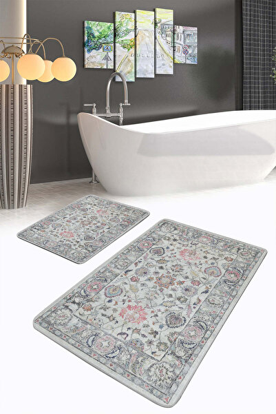 Realhomes Floral Classic Patterned 2-Piece Non-Slip Base Washable Bath Mat Se...