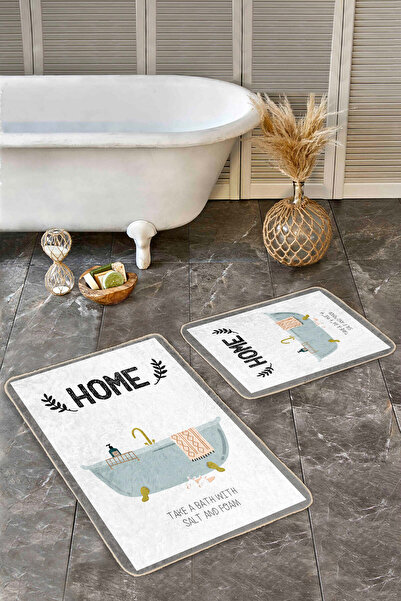 Realhomes مجموعة سجادة حمام مكونة من قطعتين قابلة للغسل وقاعدة غير قابلة للانزلاق ومكتوبة بالمنزل