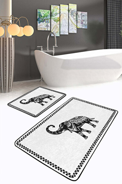 Realhomes طقم سجادة حمام قابلة للغسل ومضادة للانزلاق باللون الأبيض منقوشة على...