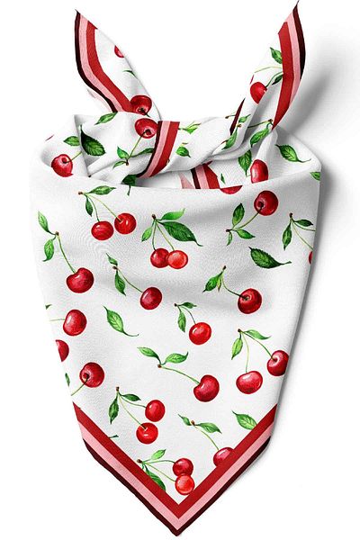 Modabutik B80 Women's Cherry Patterned Bandana 50X50 Red Dg0205-22 Snz