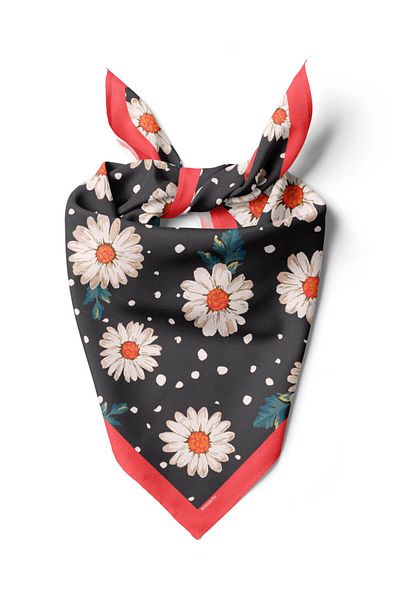 Modabutik Women's Daisy Patterned Bandana 50x50 Black Dg0121-22 Snz