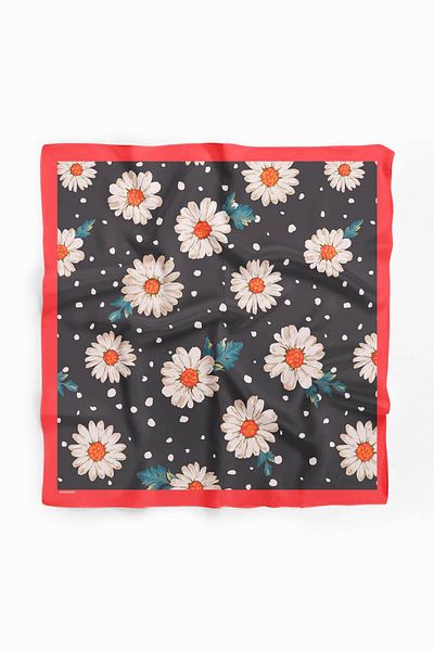 Modabutik Women's Daisy Patterned Bandana 50x50 Black Dg0121-22 Snz