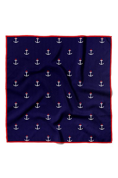 Modabutik Bandană de damă cu model ancoră 50x50 albastru Dg0282-22 Snz