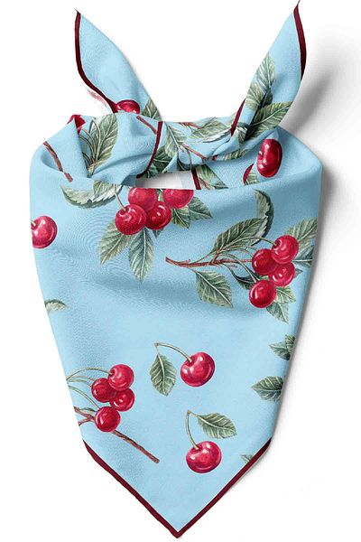Modabutik B23 Women's Cherry Patterned Bandana 50X50 Red Green Dg0350-22 Snz