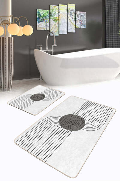 Realhomes Modern Geometric Black-White Patterned 2-Piece Non-Slip Base Washab...