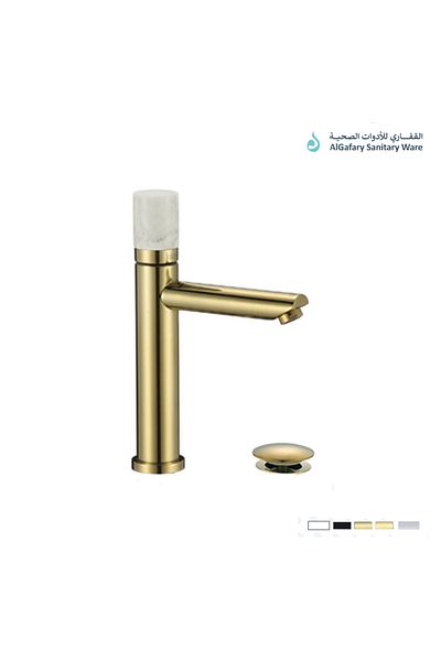 PLOTO Gold basin mixer with white head holder