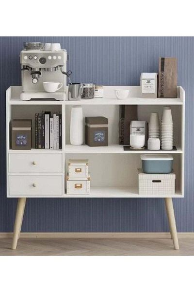 Luxury Home Coffee Cabinet with Large Surface and Open Shelves with 2 Storage Drawers 100x35x90 cm for Living Ro