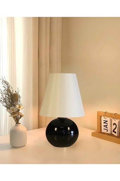 burenze Modern Tasarım Dennis Abajur Siyah Gövde Krem Şapka