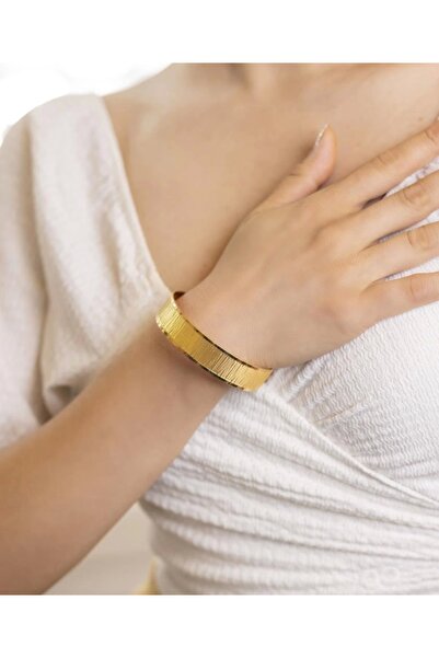 YİĞİTBAŞI Yiğitbaşı Gold 22 Ayar İşçiliksiz Ağaç Kabuğu 15mm Şarnel Bilezik 3214
