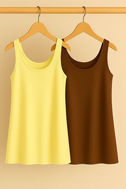 COTENCONCEPT 2 Pieces A-Line Comfortable Fit Basic Thick Strap Undershirt T-S...