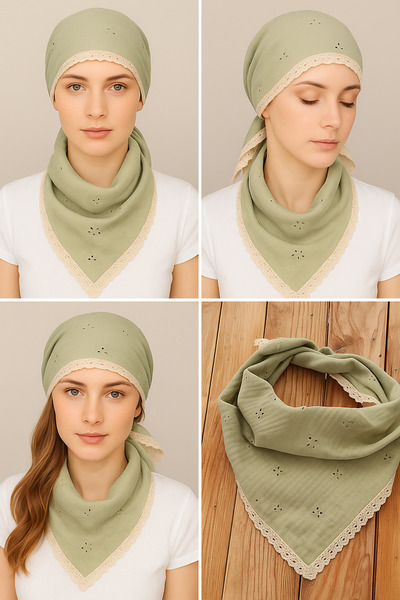 Mufincollection Τριγωνικό μπαντάνα από βαμβακερό κεντημένο ύφασμα μουσελίνας – Τριγωνικό σάλι με λεπτομέρεια με καρδιές