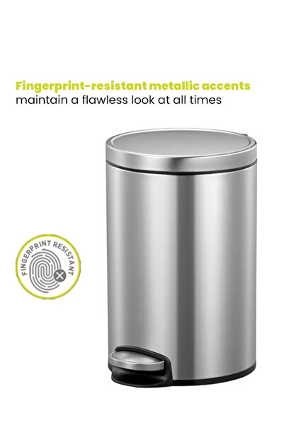 EKO Eva Series | 5l Brushed Stainless Steel Pedal Trash Bin | Soft-closing & Fingerprint-resistant