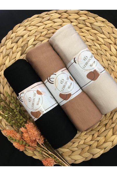 LA SEFA Combed Cotton Shawl Set of 3 (black-cappuccino-beige)