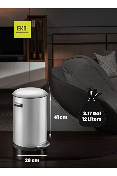EKO Belle Series | 12l Brushed Stainless Steel Pedal Trash Bin | Soft-closing & Fingerprint-resistant