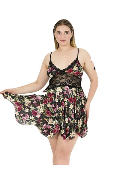 Emir Store Rope Strap Floral Patterned Nightgown